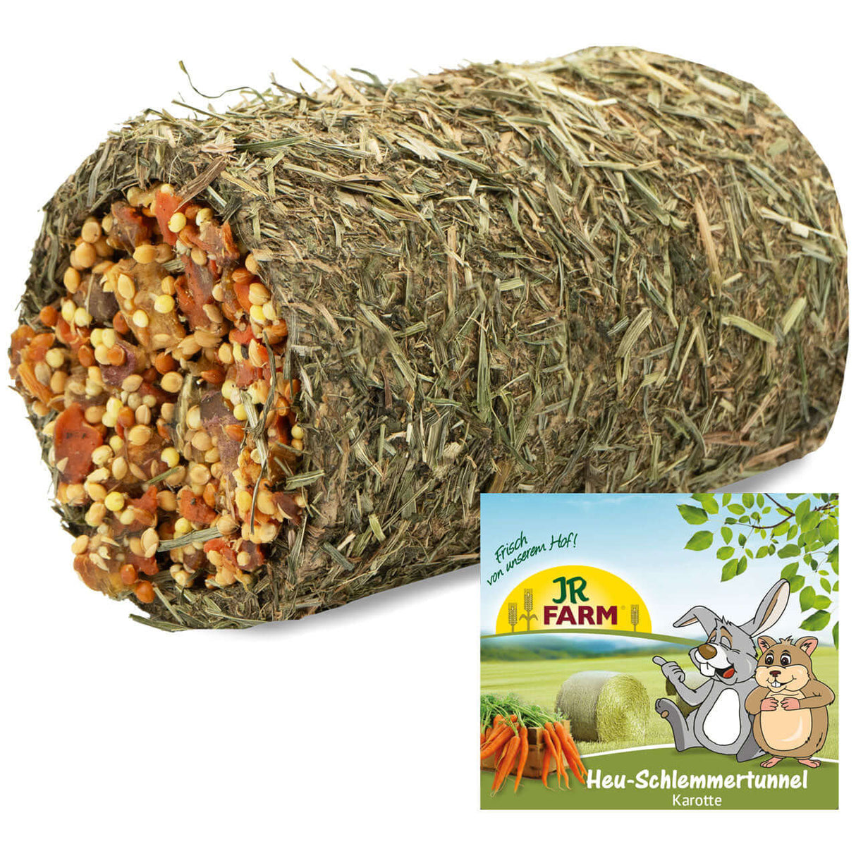 JR FARM Heu-Schlemmertunnel Karotte – Spiel & Snack für Nager