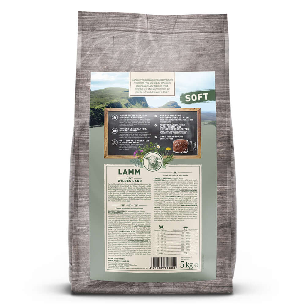 Wildes Land Hund Soft Adult Lamm mit Reis und Wildkräutern Rückseite
