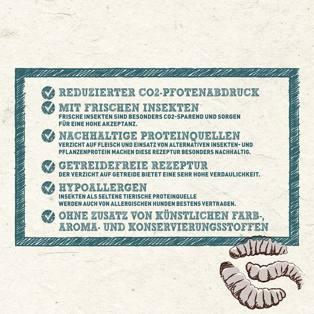 Wildes Land Hund Hermetia Larve mit Kartoffeln CO2