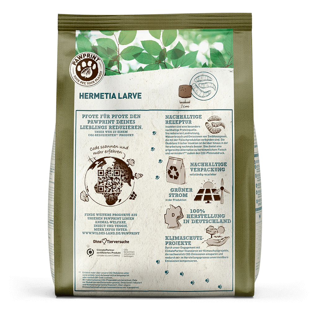 Wildes Land Hund Hermetia Larve mit Kartoffeln Rückseite