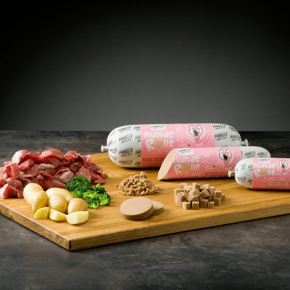 PURBELLO Hunde-Rolle Pute mit Brokkoli & Kartoffeln - - PurBello