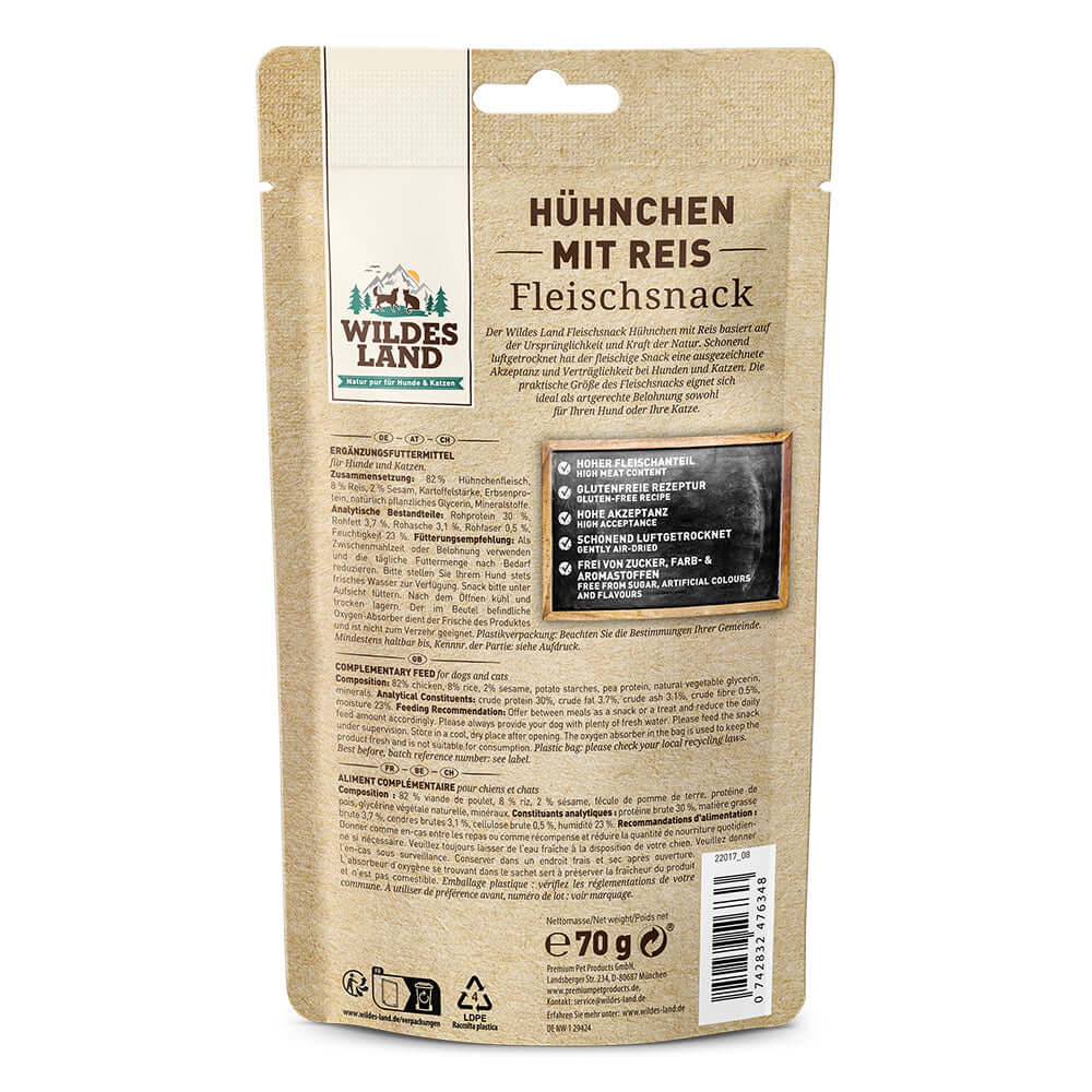 Wildes Land Fleischsnacks Hühnchen mit Reis Rückseite