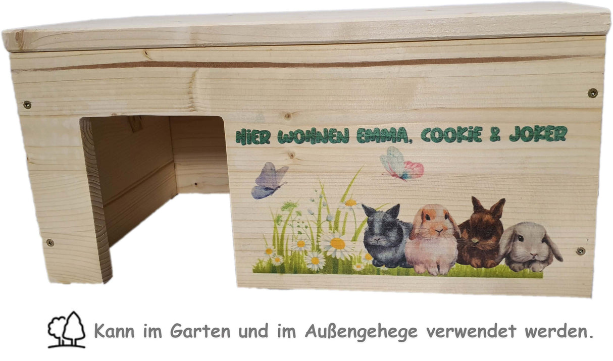 Kaninchenhaus Personalisiert mit Wunschnamen aus Holz - - Nagerstore