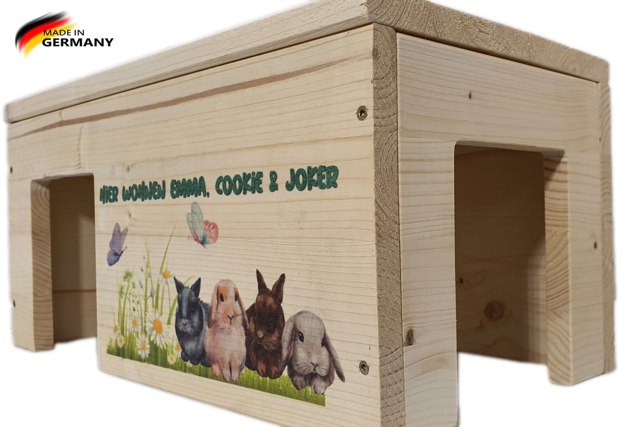 Kaninchenhaus Personalisiert mit Wunschnamen aus Holz - - Nagerstore