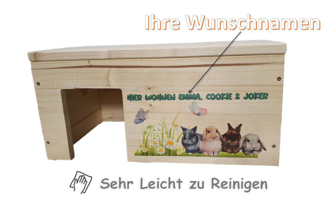 Kaninchenhaus Personalisiert mit Wunschnamen aus Holz - - Nagerstore