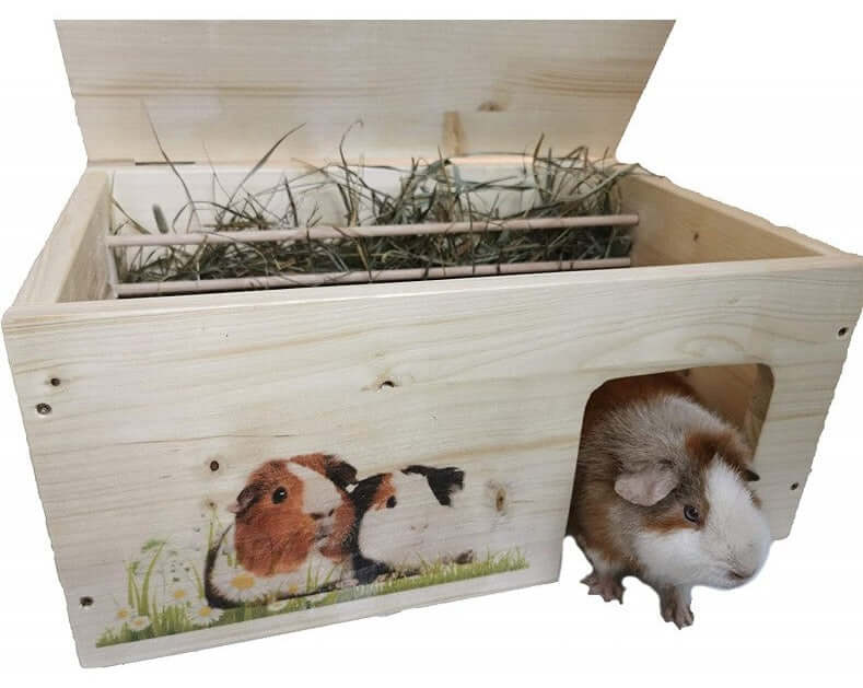Meerschweinchenhaus mit Heuraufe aus Holz - - Nagerstore