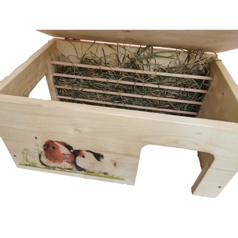 Meerschweinchenhaus mit Heuraufe aus Holz - - Nagerstore
