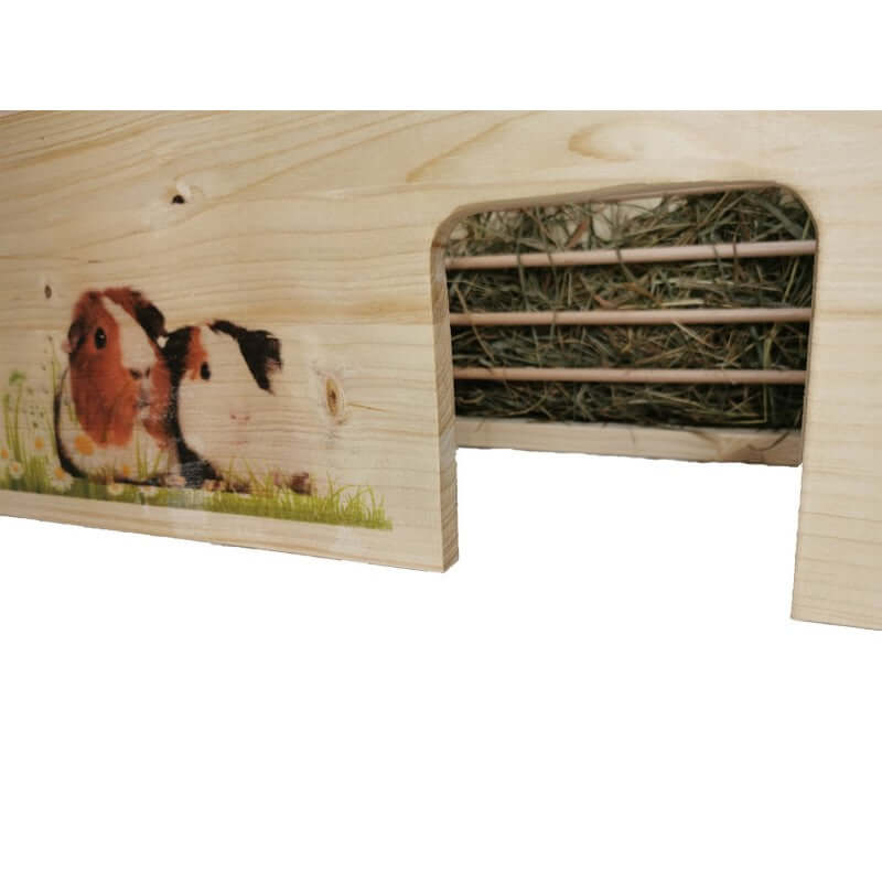 Meerschweinchenhaus mit Heuraufe aus Holz - - Nagerstore