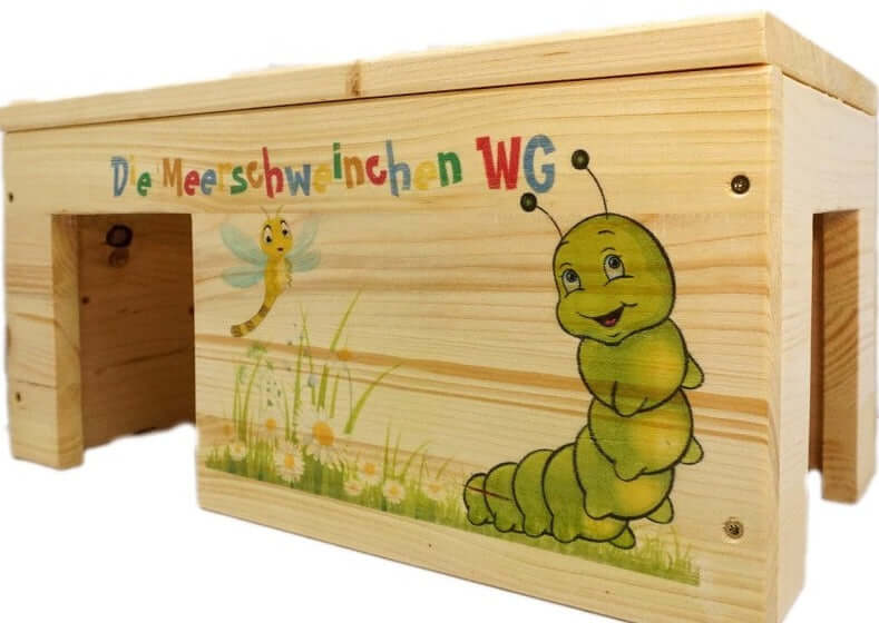 Meerschweinchenhaus Natur mit 2 Eingängen, Holzlasur & Aufklappbar - - Nagerstore