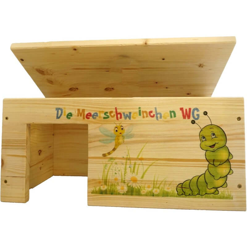 Meerschweinchenhaus Natur mit 2 Eingängen, Holzlasur & Aufklappbar - - Nagerstore