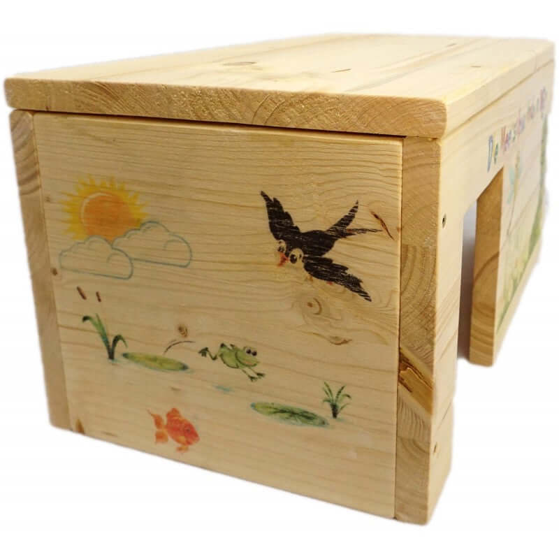 Meerschweinchenhaus Natur mit 2 Eingängen, Holzlasur & Aufklappbar - - Nagerstore