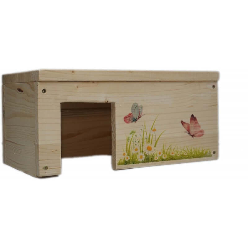 Meerschweinchenhaus Schmetterling mit 2 Eingängen & Holzlasur - - Nagerstore