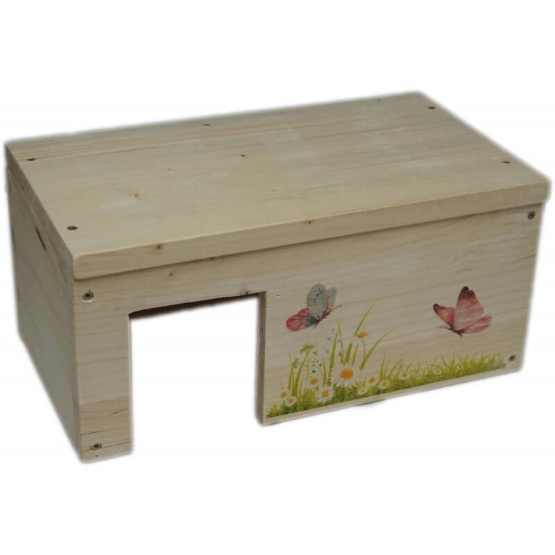 Meerschweinchenhaus Schmetterling mit 2 Eingängen & Holzlasur - - Nagerstore