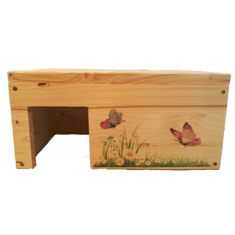 Meerschweinchenhaus Schmetterling mit 2 Eingängen & Holzlasur - - Nagerstore