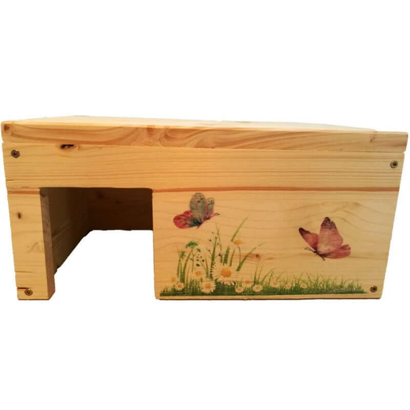 Meerschweinchenhaus Schmetterling mit 2 Eingängen & Holzlasur - - Nagerstore