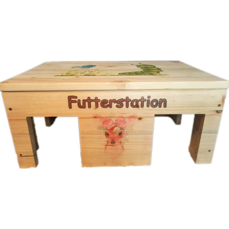 Meerschweinchenhaus XXL mit Heuraufe, Motiven & Schutzlasur - - Nagerstore