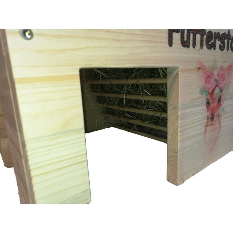 Meerschweinchenhaus XXL mit Heuraufe, Motiven & Schutzlasur - - Nagerstore