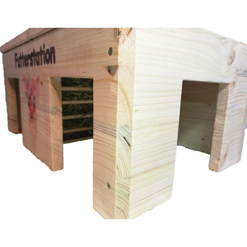 Meerschweinchenhaus XXL mit Heuraufe, Motiven & Schutzlasur - - Nagerstore