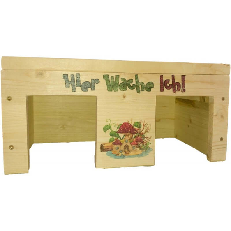 Nagerhaus Hier Wache Ich Meerschweinchen mit 2 Eingängen & Holzlasur - - Nagerstore
