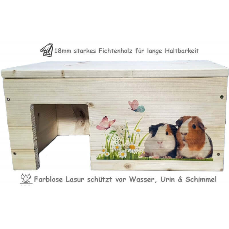 Meerschweinchenhaus aus Holz mit 2 Eingängen - - Nagerstore