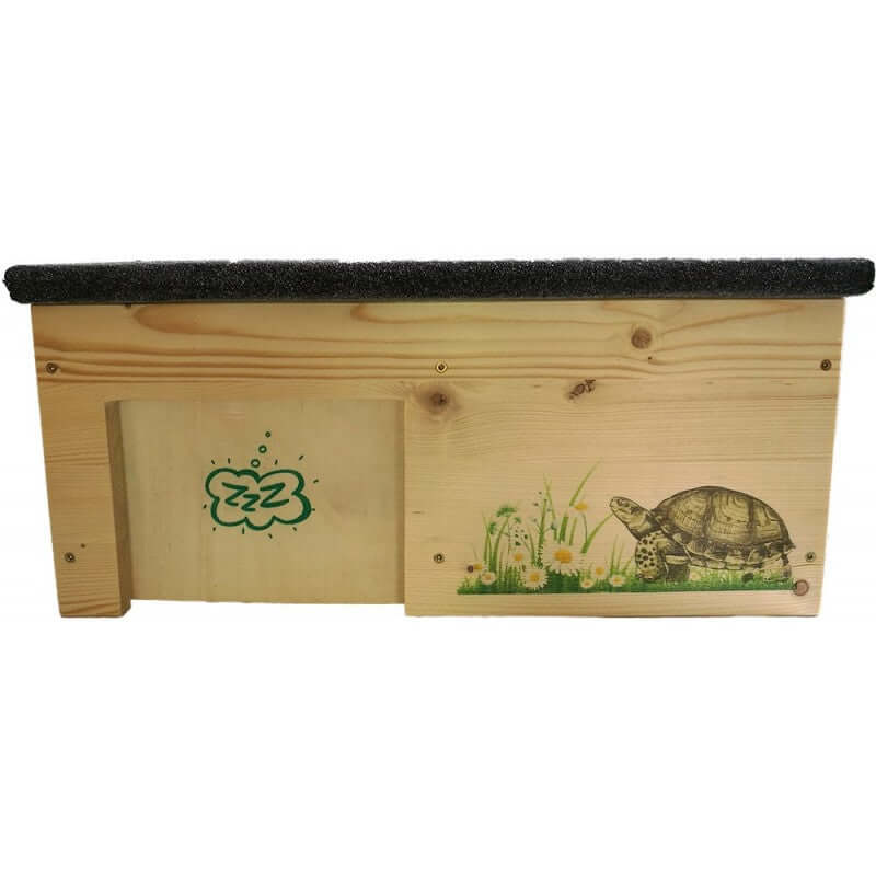 Schildkrötenhaus L Schutzhaus mit Windfang, Holzlasur & Aufklappbar - - Nagerstore