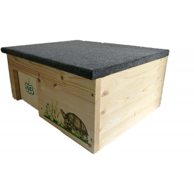 Schildkrötenhaus L Schutzhaus mit Windfang, Holzlasur & Aufklappbar - - Nagerstore