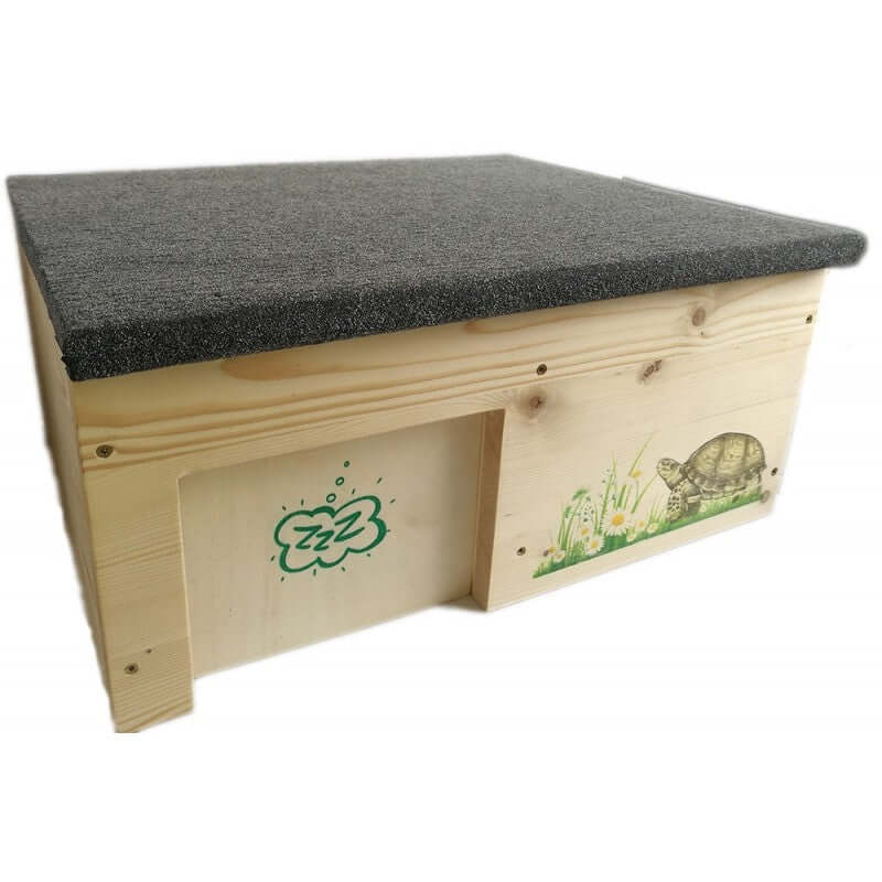 Schildkrötenhaus L Schutzhaus mit Windfang, Holzlasur & Aufklappbar - - Nagerstore