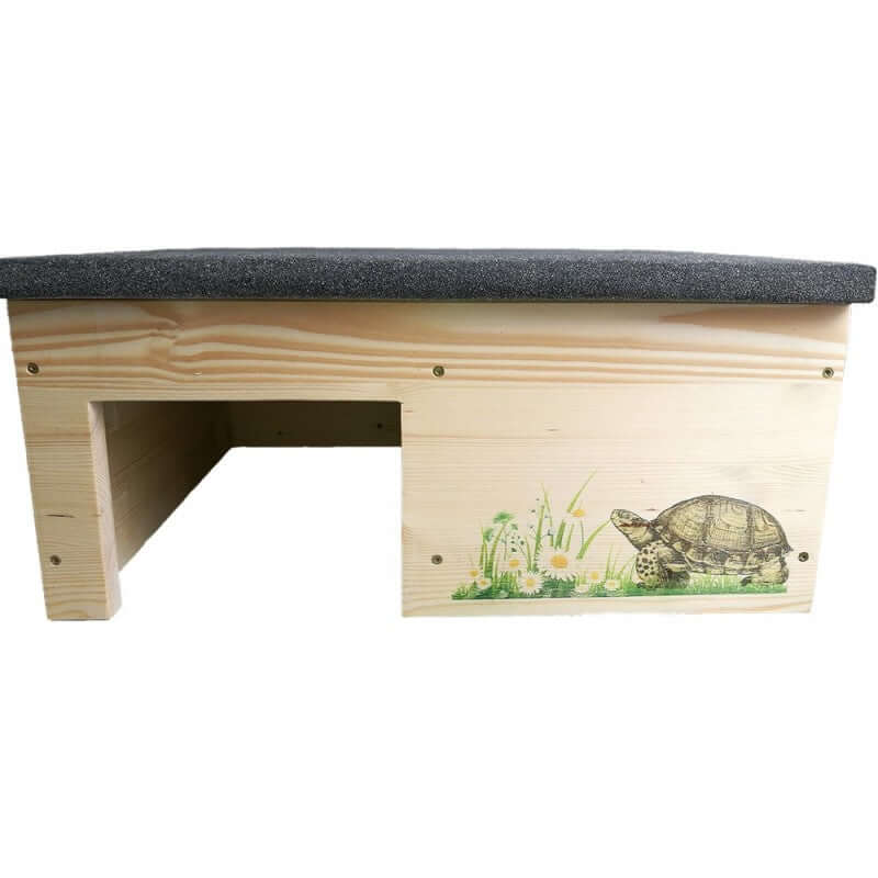 Schildkrötenhaus L Schutzhaus mit Windfang, Holzlasur & Aufklappbar - - Nagerstore