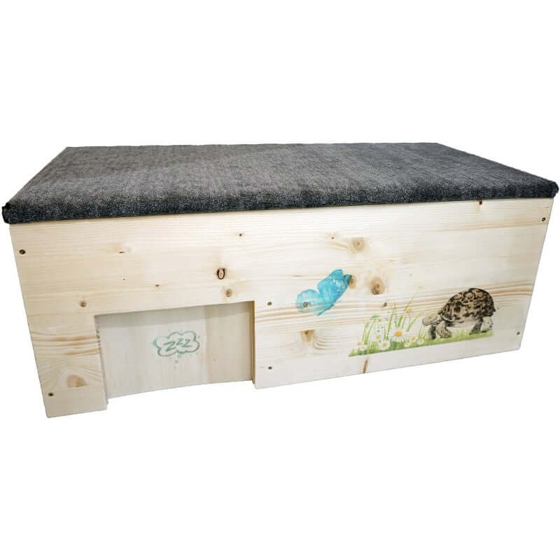 Schildkrötenhaus XXL 80x40x32cm mit Windfang, Holzlasur & Aufklappbar - - Nagerstore