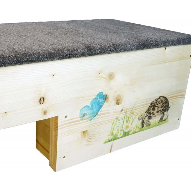 Schildkrötenhaus XXL 80x40x32cm mit Windfang, Holzlasur & Aufklappbar - - Nagerstore