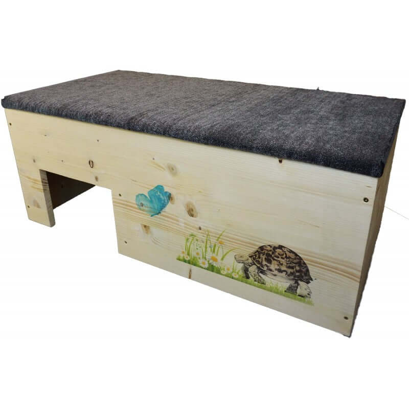 Schildkrötenhaus XXL 80x40x32cm mit Windfang, Holzlasur & Aufklappbar - - Nagerstore