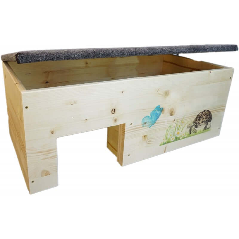 Schildkrötenhaus XXL 80x40x32cm mit Windfang, Holzlasur & Aufklappbar - - Nagerstore
