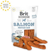 Brit Dog Snack Meaty Jerky Salmon Protein Bar mit ausgepackten Futter