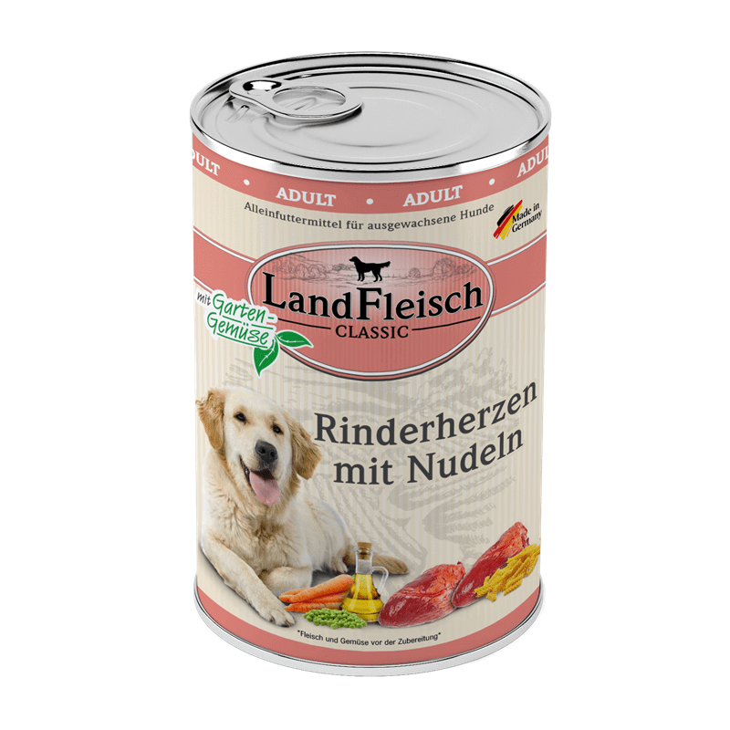 LandFleisch Dog Classic Rinderherzen mit Nudeln & Gartengemüse