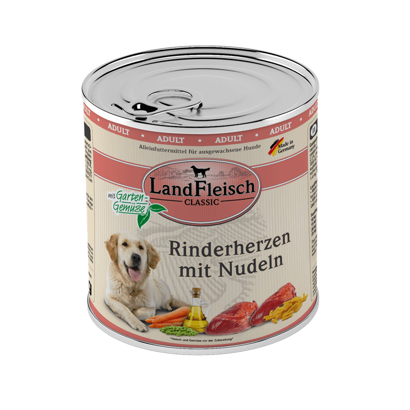 LandFleisch Dog Classic Rinderherzen mit Nudeln & Gartengemüse