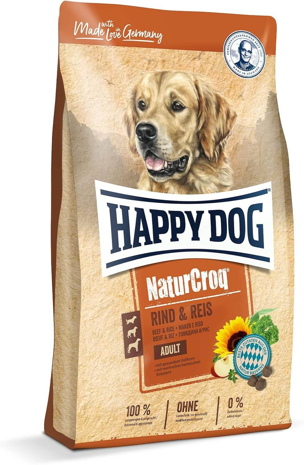 Happy Dog NaturCroq Rind & Reis - Trockenfutter für sensible Hunde mit Rind und Reis, für aktive Hundeleben.