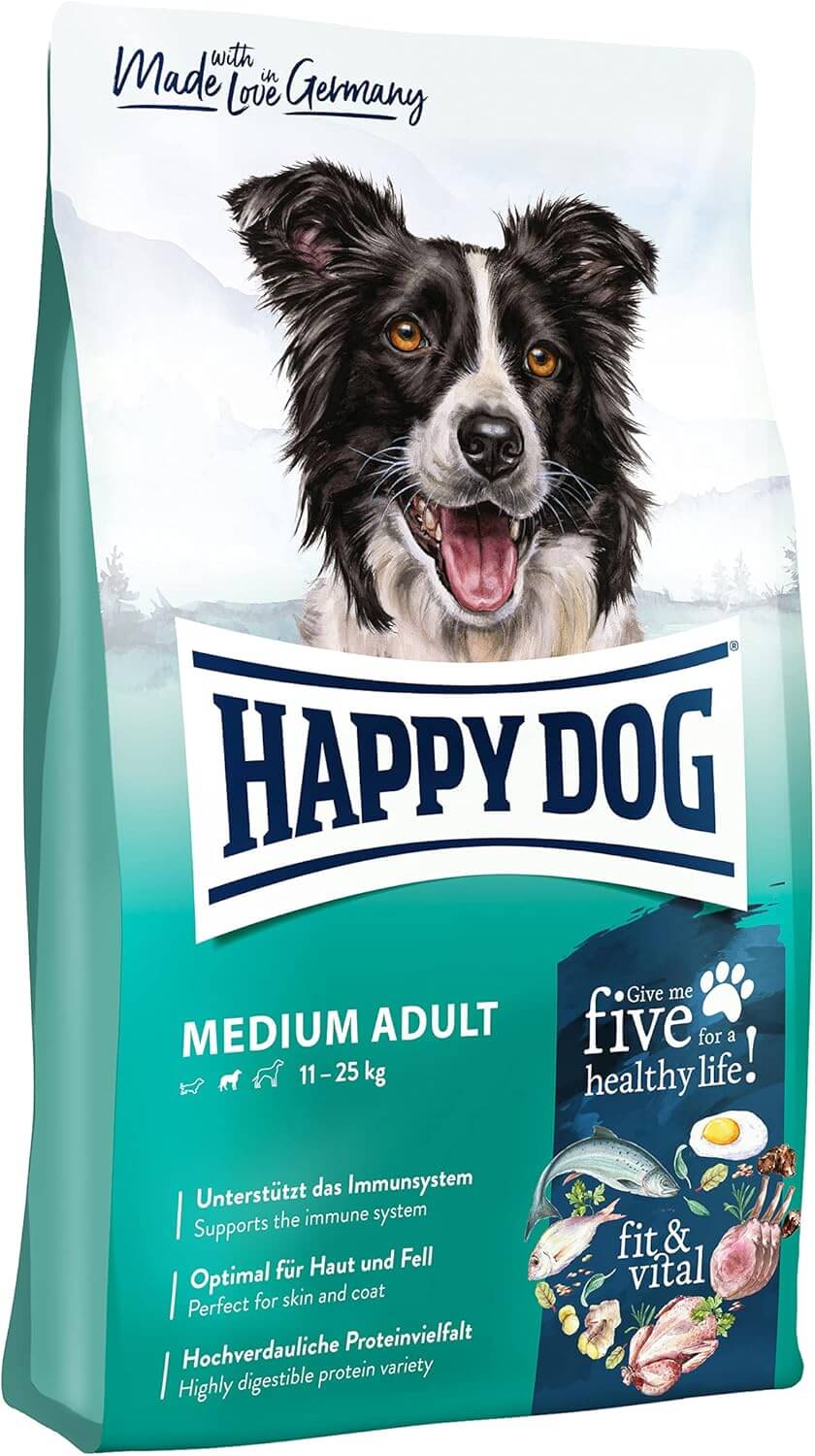 Happy Dog Supreme fit & vital Medium Adult Trockenfutter für normalaktive Hunde, unterstützt Vitalität und Gesundheit.