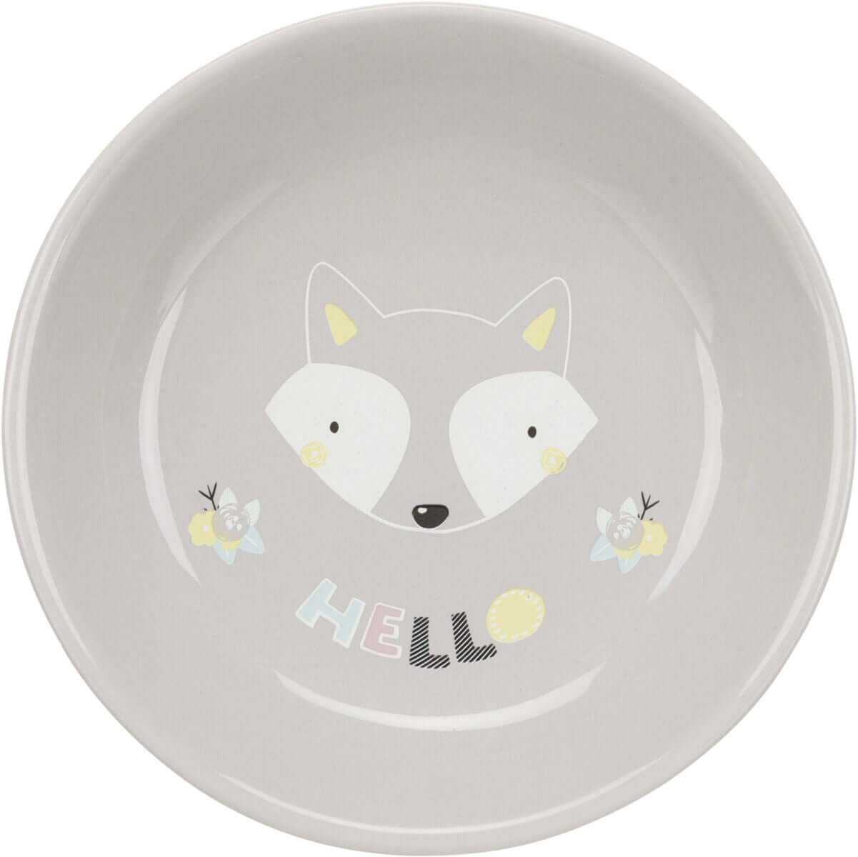 Trixie Katzennapf Junior flach mit einem süßen Fuchsdesign und dem Schriftzug 'HELLO'.