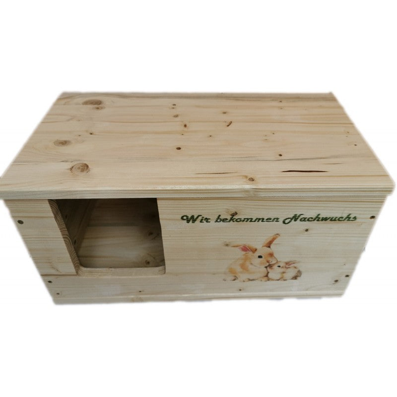 Kaninchen Hasen Wurfbox mit Holzlasur, Aufklappbar und Motiv -  - Nagerstore