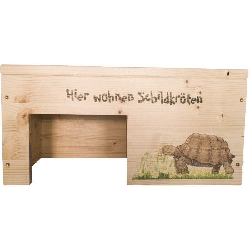 Schildkrötenhaus 45x25x22cm M Terrarium mit Motiven, Holzlasur & Aufklappbar