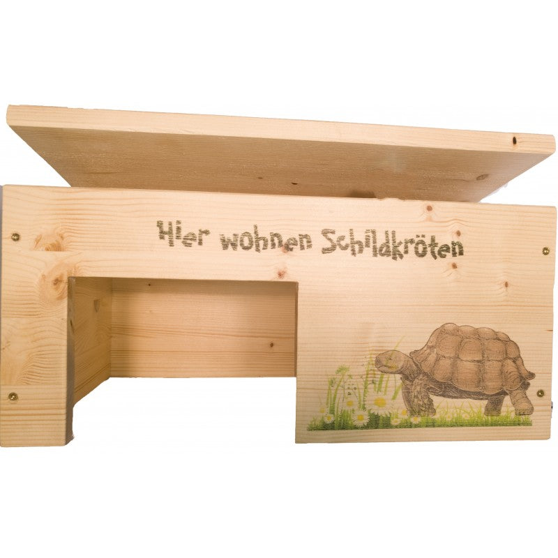 Schildkrötenhaus 45x25x22cm M Terrarium mit Motiven, Holzlasur & Aufklappbar